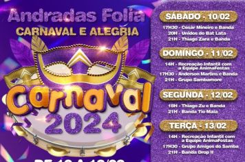 PREFEITURA DE ANDRADAS DIVULGA A PROGRAMAÇÃO DO CARNAVAL 2024