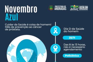 PREFEITURA DE ANDRADAS PROMOVE DIA D CONTRA O CÂNCER DE PRÓSTATA NO DIA 25 DE NOVEMBRO