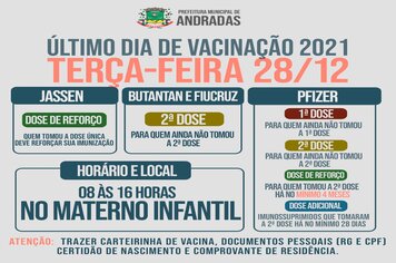 COVID-19: VACINAÇÃO EM ANDRADAS CONTINUA NA PRÓXIMA TERÇA-FEIRA, 28 DE DEZEMBRO