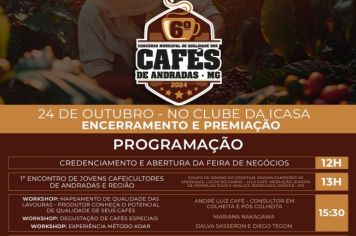 6º CONCURSO MUNICIPAL DE QUALIDADE DOS CAFÉS DE ANDRADAS: PREMIAÇÃO ACONTECE NA QUINTA-FEIRA, 24 DE OUTUBRO