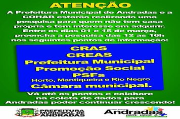 Prefeitura realiza pesquisa de demanda habitacional em parceria com a COHAB