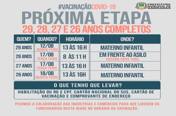 ANDRADAS VACINA AS PESSOAS DE 26 A 29 ANOS CONTRA A COVID-19