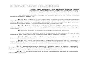 Lei permite parceria entre Prefeitura e empresas privadas para reforma de praças