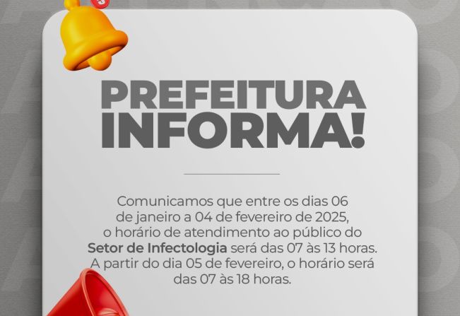 COMUNICADO - HORÁRIO DE ATENDIMENTO DO SETOR DE INFECTOLOGIA