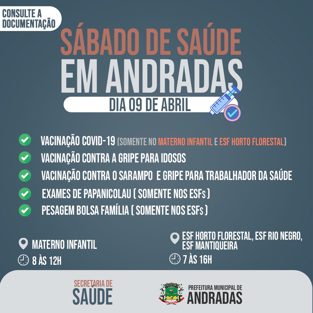 SAÚDE PROMOVE DIA D DA VACINAÇÃO NO PRÓXIMO SÁBADO, 09 DE ABRIL