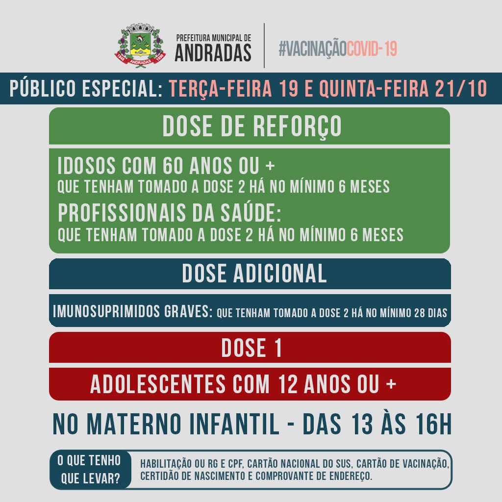 PREFEITURA DE ANDRADAS DÁ CONTINUIDADE NA VACINAÇÃO CONTRA A COVID-19 NA PRÓXIMA SEMANA