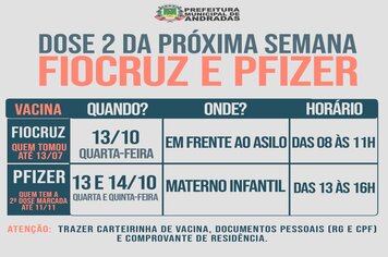 VACINAÇÃO CONTRA A COVID-19 TEM CONTINUIDADE ESSA SEMANA EM ANDRADAS