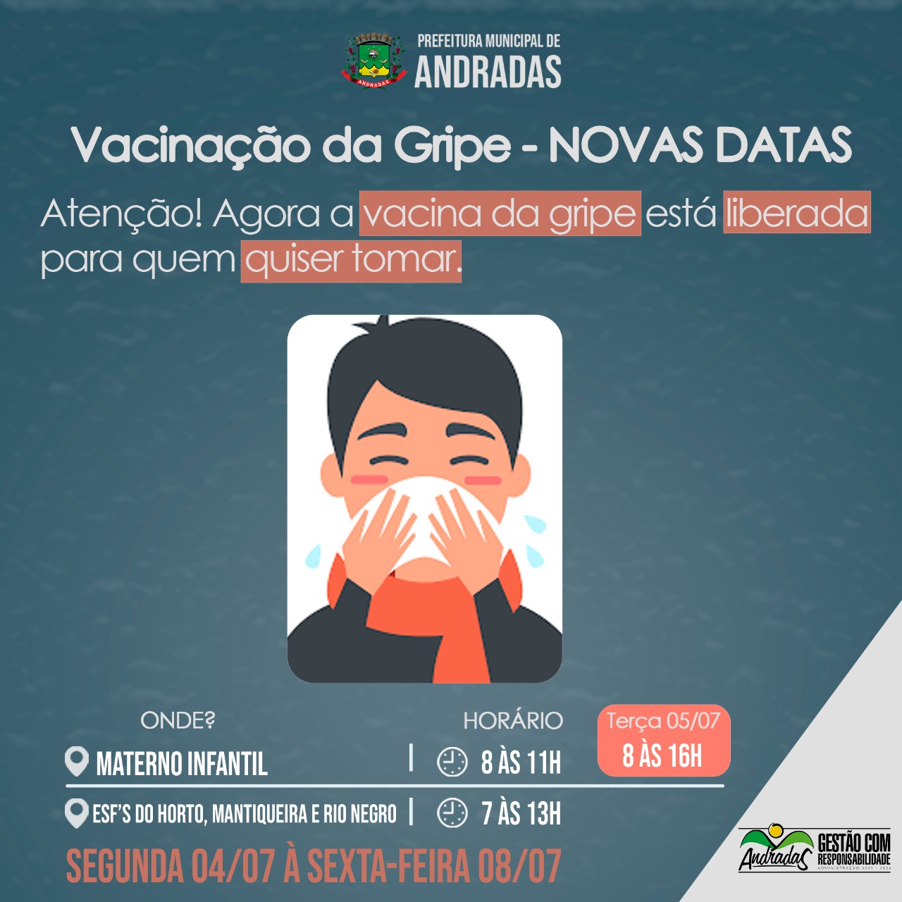 VACINAÇÃO CONTRA A GRIPE E SARAMPO EM ANDRADAS TEM CONTINUIDADE!