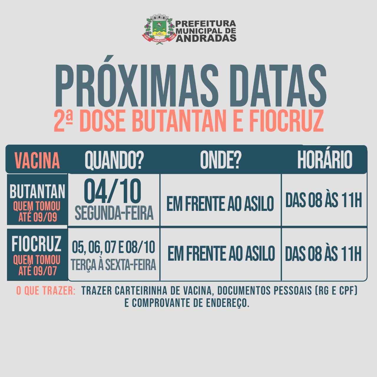 ATENÇÃO! SEGUNDA DOSE DA VACINA CONTRA A COVID-19!