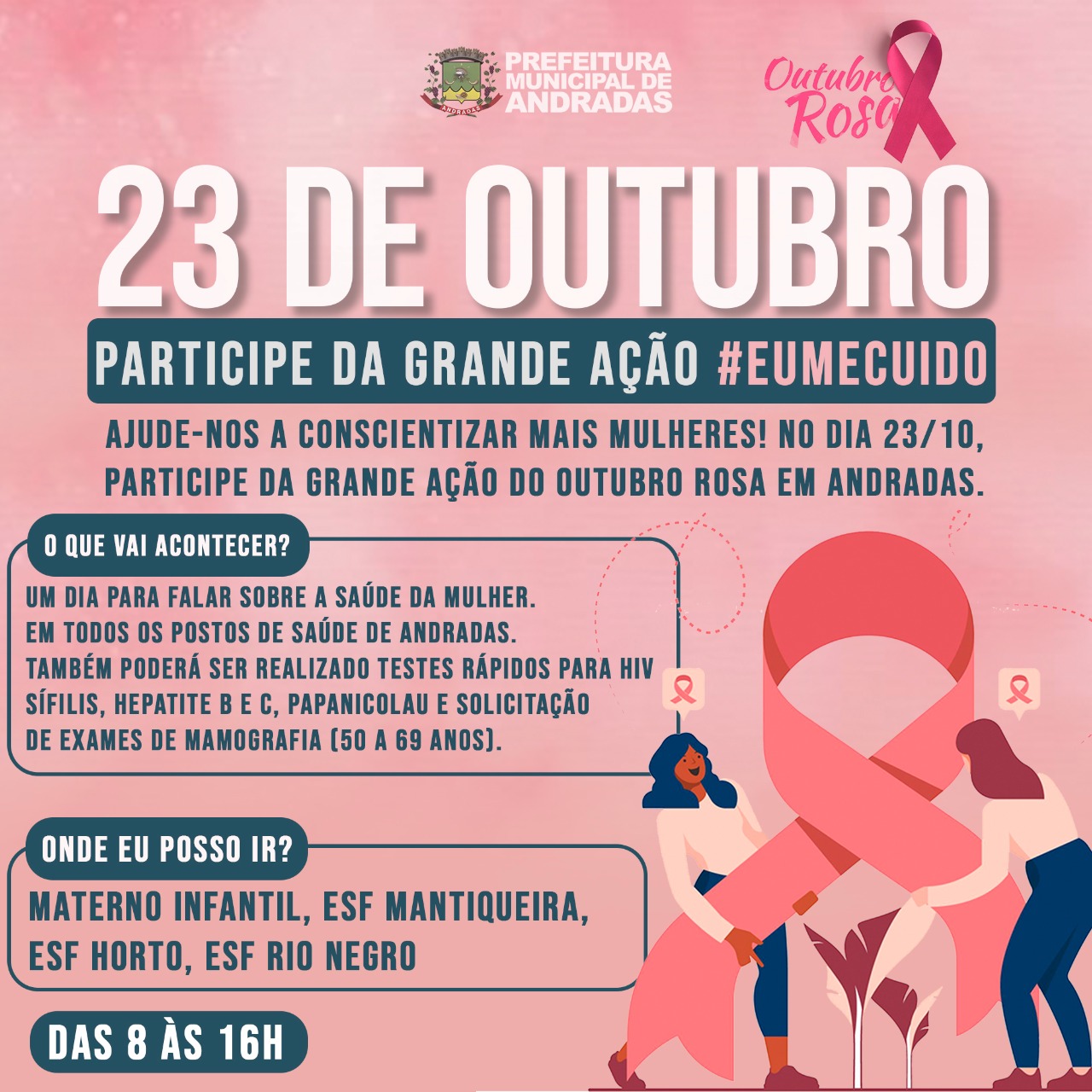 OUTUBRO ROSA: PREFEITURA DE ANDRADAS PROMOVE EVENTO “EU ME CUIDO” DESTINADO AO PÚBLICO FEMININO