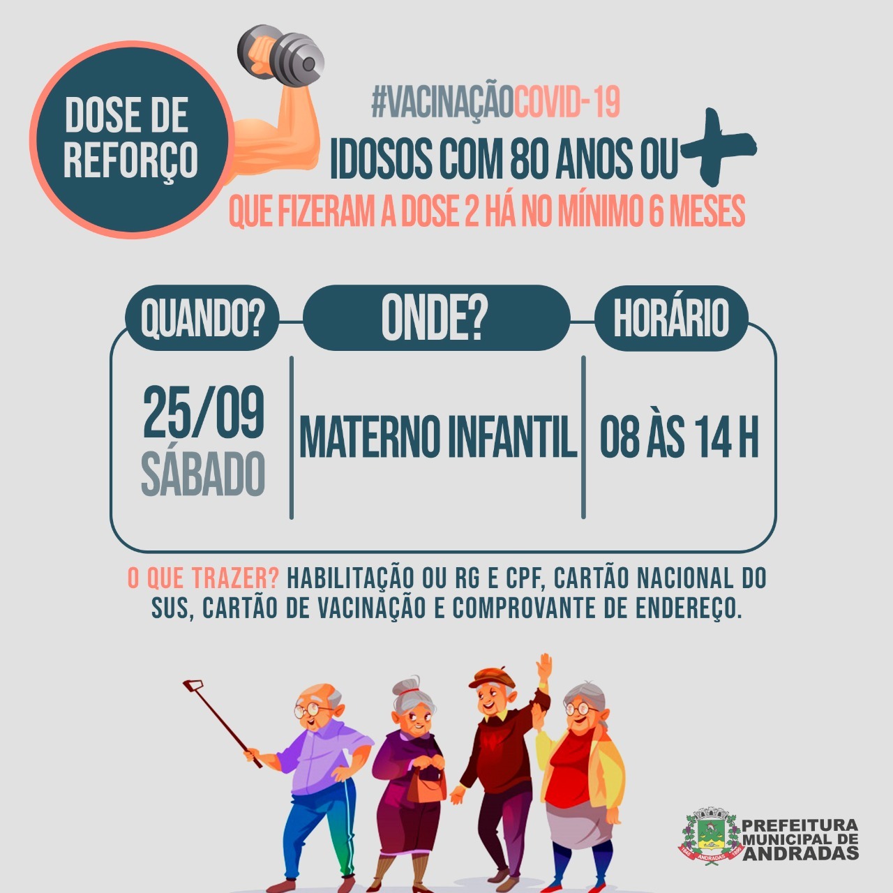 IDOSOS COM 80 ANOS OU MAIS PODEM TOMAR A DOSE DE REFORÇO CONTRA A COVID NO PRÓXIMO SÁBADO, 25 DE SETEMBRO