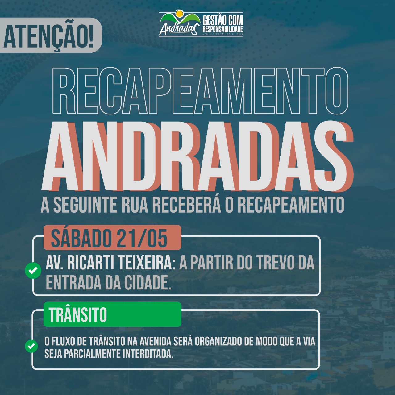 ATENÇÃO! RECAPEAMENTO NESTE SÁBADO, 21 DE MAIO!